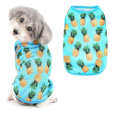 Imagem de Ranphy Camisa havaiana de malha respirável para cães pequenos roupas para animais de estimação com abacaxi cachorrinho colete sem mangas camiseta fantasia filhotes gatos roupas de vestuário, azul, GG
