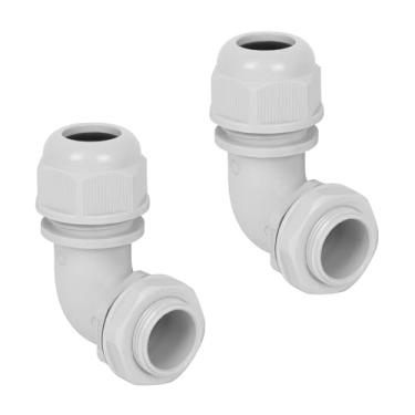 Imagem de LeMotech Prensa-cabos M25, alívio de tensão ajustável de 90 graus 13-18 mm, conectores de fio de nylon com juntas, 2 peças, cinza