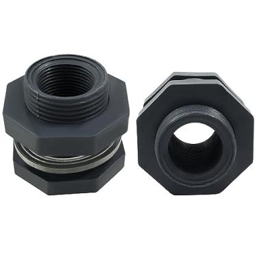 Imagem de Suiwotin 2 peças de encaixe de anteparo de PVC NPT3/4, conector de tanque de água de plástico de 3/4 polegadas rosqueado através de acessórios de tubulação a granel para barris de chuva, aquários, adaptador de mangueira de balde, lagoas, piscinas