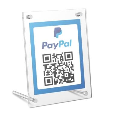 Imagem de Kevenal Placas de código QR, menu de código QR transparente de 10 x 15 cm com suporte de metal, suportes de acrílico para aplicativos de dinheiro - 1 pacote