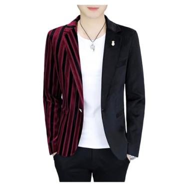Imagem de Blazer masculino casual, listrado, listrado, lapela e pescoço, casaco casual, Vermelho, M