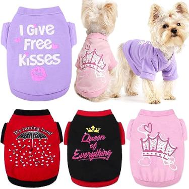Imagem de Yikeyo Conjunto de 4 camisetas para cães pequenos roupas para filhotes de cachorro para chihuahua yorkies buldogue feminino verão roupas para animais de estimação vestuário (4 peças, médio)