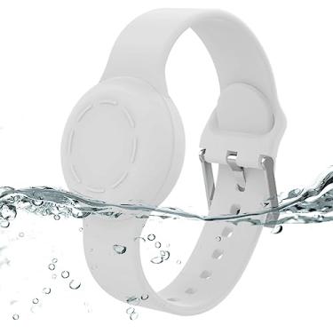 Imagem de Pulseira impermeável para crianças, suporte oculto de silicone compatível com Apple Air Tag, rastreador GPS, pulseira ajustável antiperda para crianças pequenas (branca)