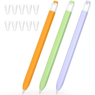 Imagem de JOOSKO Pacote com 3 capas compatíveis com Apple Pencil 1ª geração, capa de silicone antiderrapante, [com 10 capas de ponta de silicone] para Apple Pencil 1ª geração (amarelo, matcha, roxo)