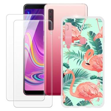 Imagem de MILEGOO Capa para Samsung Galaxy A9 2018 + 2 peças protetoras de tela de vidro temperado, capa de TPU de silicone macio à prova de choque para Samsung Galaxy A9S (6,3 polegadas) Flamingo