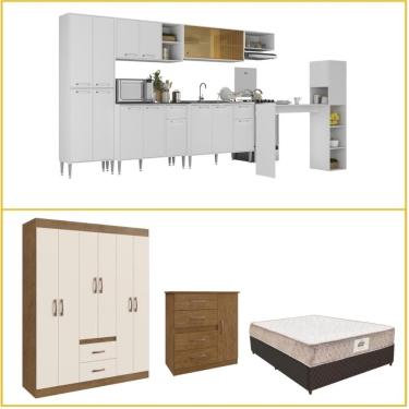 Imagem de Kit Casa Completa Armário Cozinha/Guarda-Roupas Casal/Cômoda/Cama Box/Colchão Multimóveis CR60011
