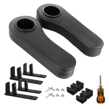 Imagem de SAMXOMAP Apoio de braço dobrável com suporte de copo para carrinho de golfe, kit de banco traseiro de 2,5 cm e tubo quadrado de 2,5 cm, sem necessidade de descanso de braço de perfuração para EZGO