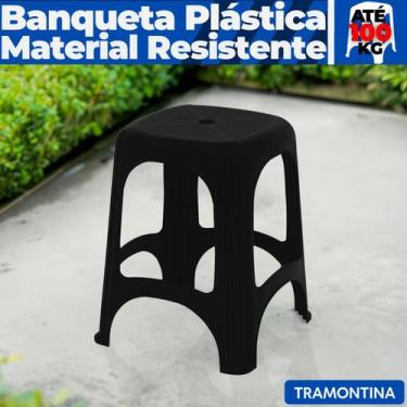 Imagem de Banqueta Banco Plástico Banquinho Tramontina Resistente Até 100Kg Pret
