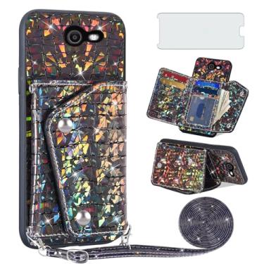 Imagem de Asuwish Capa de telefone para Samsung Galaxy J3 Luna Pro J 3 Prime 2017 Emerge 3J Eclipse Mission Capa carteira com protetor de tela e porta-cartão de crédito, acessórios para celular com glitter