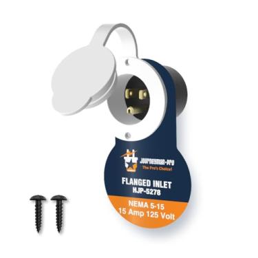 Imagem de Journeyman-Pro 5278W 15 Amp 120-125 Volt, NEMA 5-15 entrada flangeada, grau comercial branco, 2 polos-3 fios, lâmina reta 110V/115V RV Shore Receptáculo do carregador (tampa frontal e traseira)