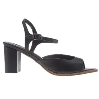 Imagem de Sandalia Couro Salto Medio Preta Amanaki (Preta, BR, Adulto, Numérico, 35)
