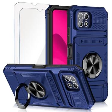 Imagem de Lokyoo Capa T-Mobile REVVL 7 5G, pacote com 2 protetores de tela de vidro temperado, [com suporte para cartão], suporte com suporte magnético para carro, capa protetora de camada dupla para celular