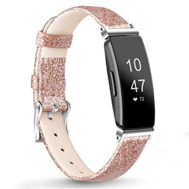 Imagem de Pulseira de couro para Fitbit Inspire 2 bandas para mulheres alças de substituição de couro fino macio para Fitbit Inspire HR/Fitbit Inspire/Fitbit Ace 2 Fitness Tracker (ouro rosado brilhante)