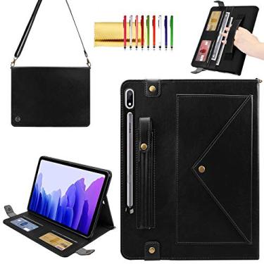 Imagem de Capa de mão para Samsung Galaxy Tab S10 FE/S9 FE 27.7 cm/S9/S8/S7 27.9 cm, Techcircle Folio Stand Crossbody Wallet Capa protetora com suporte para caneta S e compartimentos para cartões, alça de mão e