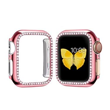 Imagem de SaNgaiMEi Pacote com 2 capas brilhantes para Apple Watch 44 mm compatível com Apple Watch Series 6/5/4/SE protetor de tela diamantes de cristal glitter Apple Watch capa (ouro rosa, 44 mm)