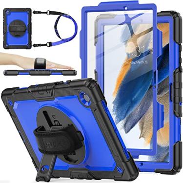 Imagem de SEYMAC stock Capa para Samsung Galaxy Tab A8 de 10,5 polegadas, capa de proteção contra quedas de corpo inteiro com protetor de tela, suporte para lápis [alça de mão giratória de 360°] e suporte, azul