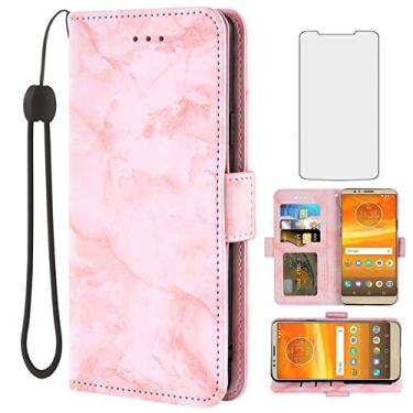 Imagem de Asuwish Capa compatível com Moto E5 Plus E 5 Supra e protetor de tela de vidro temperado, compartimento para cartão celular, suporte, carteira de mármore, capas de telefone para Motorola E5+