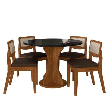Imagem de Mesa Com 4 Cadeiras Redonda C/vidro Santorini Fre/pto/cor.marrom - M.a
