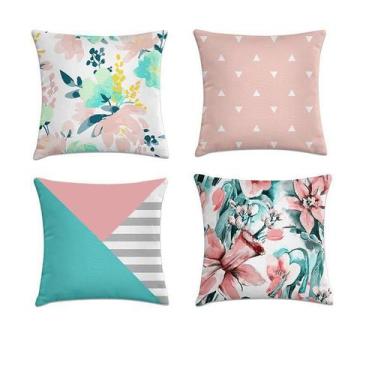 Imagem de Kit 4 Capas De Almofadas Floral Com Geométrico 45X45 - Kombigode