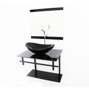 Imagem de Kit Gabinete 60Cm Cuba Oval Mármore Preto + Torneira - Cubas E Gabinet
