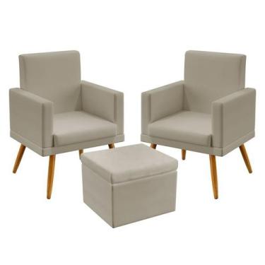Imagem de Kit 2 Poltronas Para Sala de Estar Vega Rodapé e Puff Quasar  Bege Ara