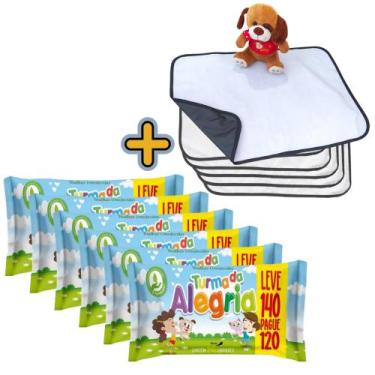 Imagem de Kit Higiene Pet com 6 Lenços Umedecidos Turma da Alegria + 6 Tapetes H