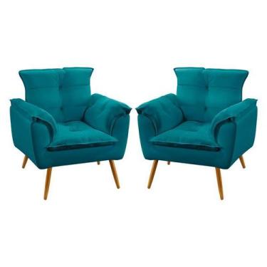 Imagem de Kit 2 Poltronas Decorativas Opala Sued Azul Turquesa Aradecor