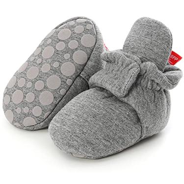 Imagem de KIDSUN Pantufa de lã confortável para bebês meninos e meninas recém-nascidos para ficar no inverno quente antiderrapante para berço, B_Dark Gery, 3-6 meses