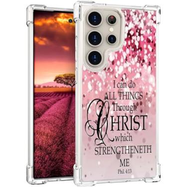 Imagem de Topgraph Compatível com Samsung Galaxy S24 Ultra Case Designer Bonito Transparente para Mulheres, Capas de Telefone de Silicone Transparente Legal - Versos da Bíblia Cristã Rosa