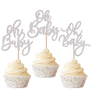 Imagem de Rsstarxi 24 Pack Silver Glitter Oh Baby Cupcake Toppers Glitter Celebrating Baby Shower Cupcake Picks Baby Shower Cake Decorations for Boys Girls Birthday Party Supplies