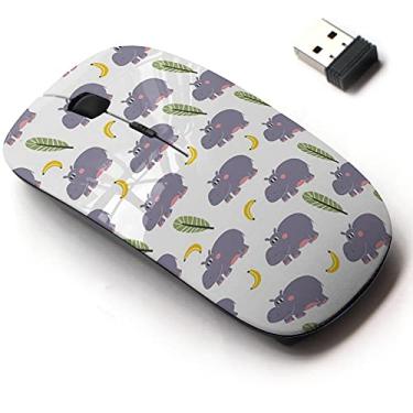 Imagem de Mouse sem fio de 2,4 G com design de padrão fofo para todos os laptops e desktops com nano receptor - Personagem de hipopótamo de desenho fofo