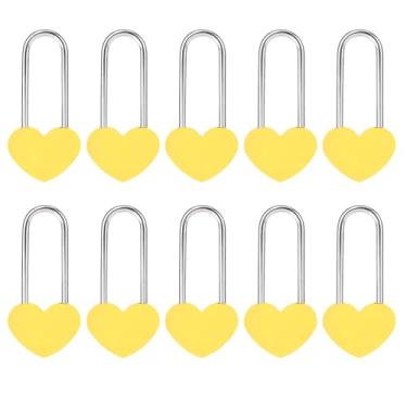 Imagem de VeYocilk 10 peças, 8,89 cm, 50 mm, cadeado de coração único, amarelo para casamentos, namorados, aniversário, viagem, dia dos namorados, ponte (sem chave)
