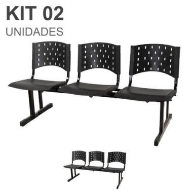 Imagem de Kit 02 Cadeiras longarinas PLÁSTICAS 03 Lugares para recepção - Cor PR