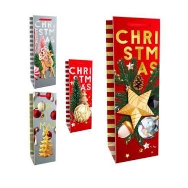 Imagem de 6 sacola de papel para garrafa de vinho figuras natalina com glitter 3