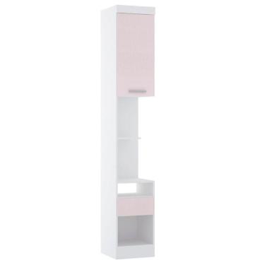 Imagem de Mesa De Cabeceira Alta 38cm 1 Porta E 1 Gaveta Alpes Luciane Móveis Branco Pf Com Rosa Pf