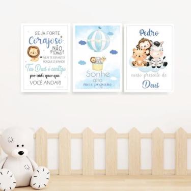 Imagem de 3 Quadros Infantil Ursinho Príncipe - FlorEllas, Safari Claro