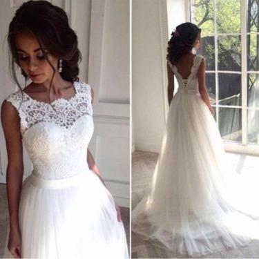 Imagem de Vestido De Noiva Boho Chic Peito De Renda Com Decote V - AUGUI Noiva, 