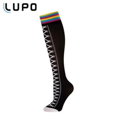 Imagem de Meia 3/4 feminina listrada divertida adulto Lupo, Preto, 34 a 39