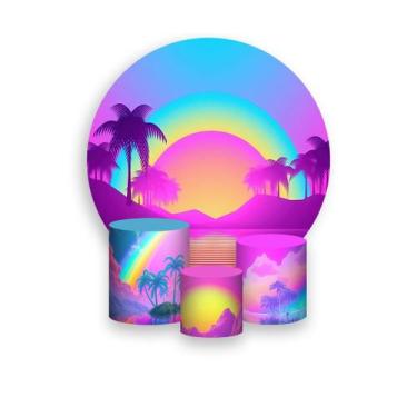 Imagem de Painel De Festa Redondo 1,50x1,50 + Trio De Capas Cilindro - Anos 80 T