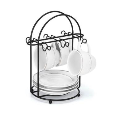 Imagem de Suporte para Xícara de Café e Pires Cozinha Aço com Acabamento Preto F
