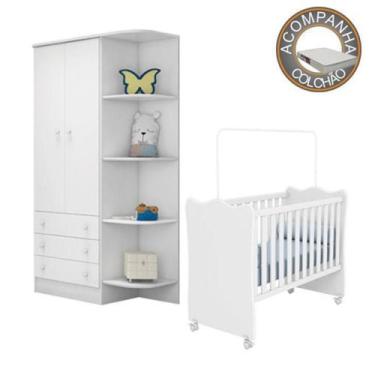 Imagem de Quarto de Bebê Berço c/Rod Colchão Light e Guarda Roupa Doce Sonho Bra