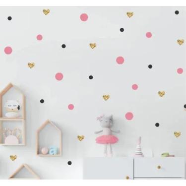 Imagem de Adesivo De Parede Decoração Quarto Sala Corações E Bolinhas - pinkie