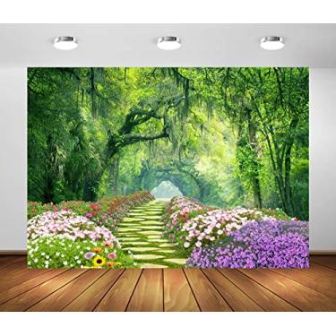 Imagem de BELECO 2,4 x 1,8 m Tecido Primavera Flor Jardim Pano de Fundo para Fotografia Selva Floresta Parque Pedra Caminho Colorido Flores Florescendo Cenário Retrato Sessão de Fotos Decoração de Parede Casa
