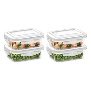 Imagem de Jogo 4 Potes de Vidro Hermético Com Tampa E Trava Retangular 640 ml Ma