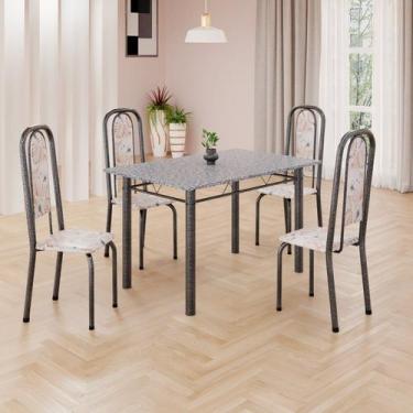 Imagem de Conjunto de Mesa Retangular 120x75cm Tampo Granito Ocre 4 Cadeiras Lav