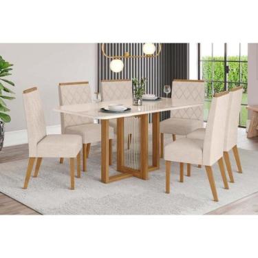 Imagem de Conjunto: Mesa de Cozinha Natalí c/ Tampo Madeirado c/ Vidro Curvo 160