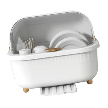 Imagem de Caixa de Rack de Secagem de Pratos Com Tampa, Escorredor que Economiza Espaço para Acessórios de Cozinha, Separa Pratos, Mantém Os Utensílios de Mesa (Branco Grande)