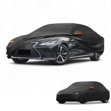 Imagem de Partuto Capa de carro à prova d'água para todos os climas, automotiva, externa, anti-UV, proteção contra chuva e sol, cobertura externa completa para Lexus LS Sedan 190T-PU preta com tiras refletoras