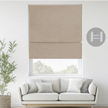 Imagem de StangH Cortina romana de linho sem fio, sem broca, 100% blackout, tratamentos de janela de quarto com ímãs, isolamento térmico e frio, persiana cega para sala de estar, sala de jantar, L 91 x C 182, 1