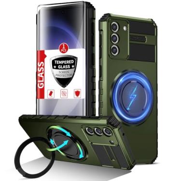 Imagem de IYTRRYH Capa magnética para Samsung Galaxy S23 compatível com carregamento sem fio, capa para celular S23 com 1 protetor de tela, anel de suporte integrado de grau militar contra quedas à prova de